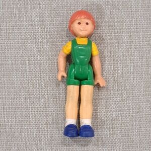 Vintage Fisher Price Dollhouse Figure Girl Child-Red Hair/Green Jumpsuit 1981